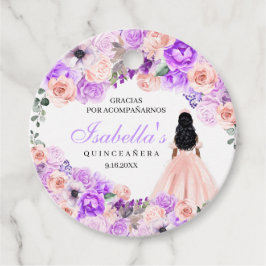 Etiquetas Para Lembrancinhas Círculo de Quinceanera Floral Cor-de-Rosa e Roxo