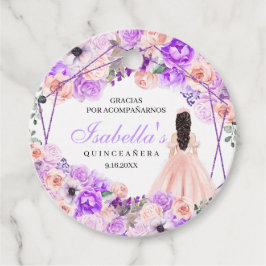 Etiquetas Para Lembrancinhas Círculo de Quinceanera Floral Cor-de-Rosa e Roxo