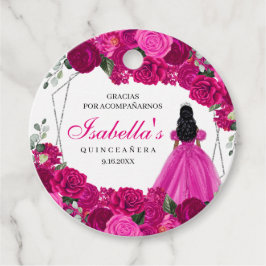 Etiquetas Para Lembrancinhas Círculo de Quinceanera Floral Fuchsia Rosa e Silve