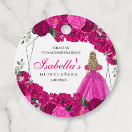 Etiquetas Para Lembrancinhas Círculo de Quinceanera Floral Fuchsia Rosa e Silve