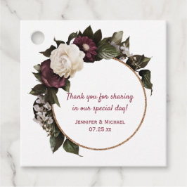 Etiquetas Para Lembrancinhas Círculo Dourado Borgonha e Verruga Floral Rosa Esb