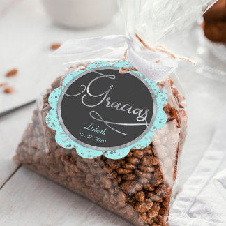 Etiquetas Para Lembrancinhas Círculo Gracias Bebê Blue Silver Confetti Presente