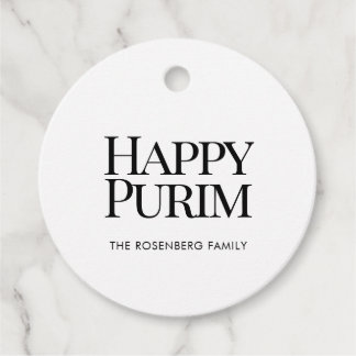Etiquetas Para Lembrancinhas Classic Round Family Name Happy Purim Favor Tags