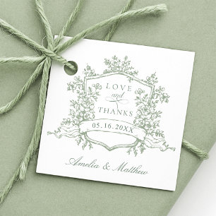 Etiquetas Para Lembrancinhas Clássico Floral Crest Sage Amor e Obrigados Verdes