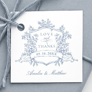 Etiquetas Para Lembrancinhas Clássico, Paixão Floral Dusty Blue Love & Obrigado