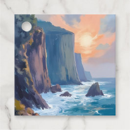 Etiquetas Para Lembrancinhas Cliffside Cove | Pintura em Aquarela do Oceano Cos