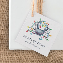 Etiquetas Para Lembrancinhas Coastal Crab “Sea & Greetings” Holiday Gift Tags