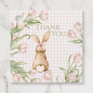 Etiquetas Para Lembrancinhas Coelhinho de Gingham Rosa Tulipas Florais
