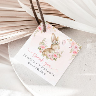 Etiquetas Para Lembrancinhas Coelho, Borboleta, Flores Cor-de-Rosa, Primeiro An