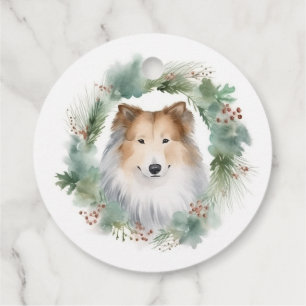 Etiquetas Para Lembrancinhas Collie Christmas Wreath Festivo Pup
