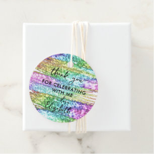 Etiquetas Para Lembrancinhas Colorida Faux Rainbow Glitter Glam Party Obrigado