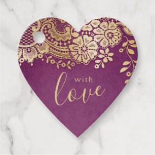Etiquetas Para Lembrancinhas Com laço elegante roxo do vintage do ouro do amor