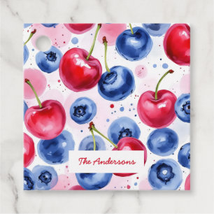 Etiquetas Para Lembrancinhas Comida Vermelha Azul Fruta Aquarela Cereja