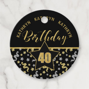 Etiquetas Para Lembrancinhas Confetti aniversário de 40 anos preto e Dourado