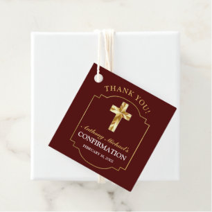 Etiquetas Para Lembrancinhas Confirmação Elegante Burgundy Dourada Cross Boys