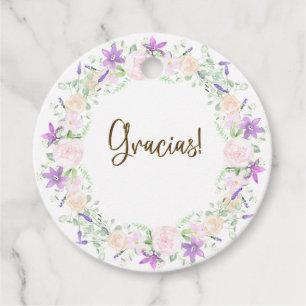 Etiquetas Para Lembrancinhas Cor d'água rosa púrpura Clematis Wreath Gracias