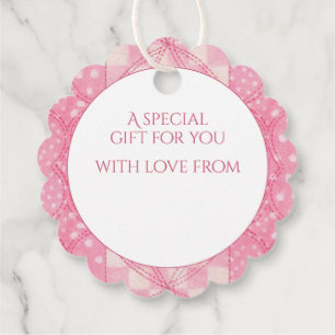 Etiquetas Para Lembrancinhas CORAÇÃO DE PINK QUILT Scalloped Gift Tags / Branco