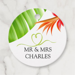 Etiquetas Para Lembrancinhas Coração Verde e Folhas Tropicais e Flores