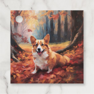 Etiquetas Para Lembrancinhas Corgi no Outono Folhas Caídas Inspiram