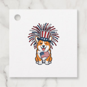 Etiquetas Para Lembrancinhas Corgi Patriótico Fogos de Artifício Cão Desenho Ve