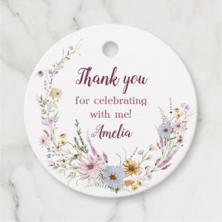Etiquetas Para Lembrancinhas Coroa de Flores Silvestres em Aquarela para Aniver