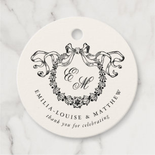 Etiquetas Para Lembrancinhas Coroa de Monograma Francês Vintage para Casamento