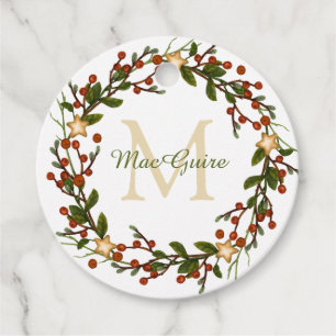 Etiquetas Para Lembrancinhas Coroa de Natal Elegante Monograma Inicial