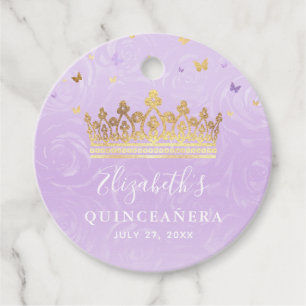 Etiquetas Para Lembrancinhas Coroa Dourada Rosas Lilases Elegantes Quinceanera