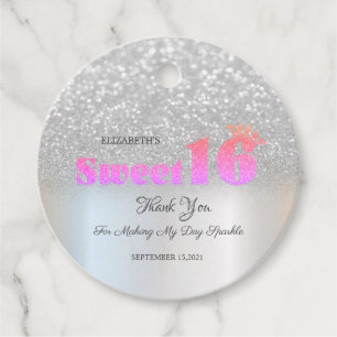 Etiquetas Para Lembrancinhas Coroa Elegante Sweet 16 com Brilho Prateado Bokeh