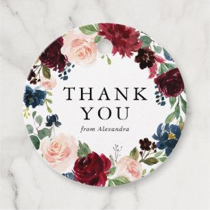Etiquetas Para Lembrancinhas Coroa Floral de Agradecimento em Aquarela Burgundy