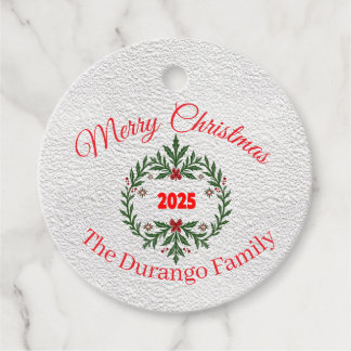Etiquetas Para Lembrancinhas Coroa Floral Festiva de Natal Personalizável