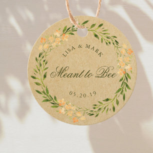 Etiquetas Para Lembrancinhas Coroa Floral para Casamento Abelha Kraft Redonda