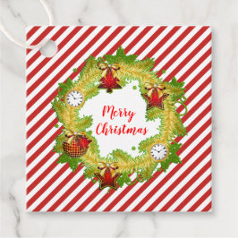 Etiquetas Para Lembrancinhas Corrida de Natal com Ornamentos e Stripes Vermelha