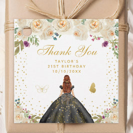 Etiquetas Para Lembrancinhas Cream Floral Brown Hair Girl Festa de aniversário