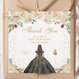 Etiquetas Para Lembrancinhas Cream Floral Brunette Hair Girl Festa de aniversár