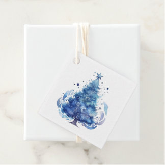 Etiquetas Para Lembrancinhas Crie Sua Própria Árvore de Natal em Aquarela Azul