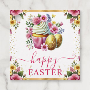 Etiquetas Para Lembrancinhas Cupcake de Flores de Primavera em Aquarela Páscoa