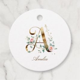 Etiquetas Para Lembrancinhas Custom Gold Floral Letter A Round Favor Tag