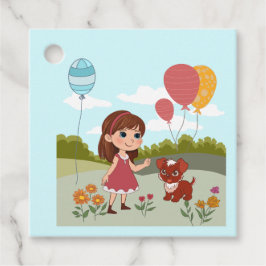Etiquetas Para Lembrancinhas Cute Girl with Dog & Balloons 