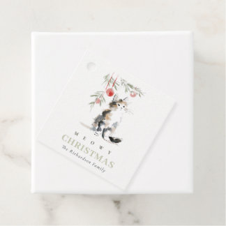 Etiquetas Para Lembrancinhas Cute Modern Watercolor Meowy Christmas Tree Cat