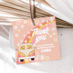 Etiquetas Para Lembrancinhas Daisy Groovy, Dois Quadrados de Festa de aniversár