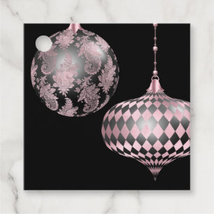 Etiquetas Para Lembrancinhas Damasco de Natal Cor-de-Rosa e Harlequin