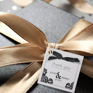 Etiquetas Para Lembrancinhas Damasco Floral Branco E Preto Elegante Com Arco