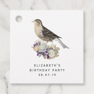 Etiquetas Para Lembrancinhas Damasco para aves, púrpura e marfim