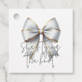 Etiquetas Para Lembrancinhas Dando o Nó Arco Branco Dourado Chá de Noiva