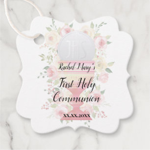 Etiquetas Para Lembrancinhas decoração cor-de-rosa floral Primeira Comunhão