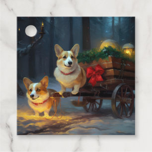 Etiquetas Para Lembrancinhas Decoração de Natal Corgi Snowy Sleigh