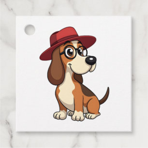 Etiquetas Para Lembrancinhas Desenho Animado de Basset Hound Antigo com Chapéu 