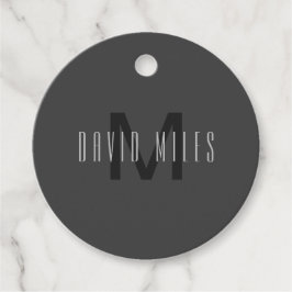 Etiquetas Para Lembrancinhas Design de Monograma Mínimo Moderno Cinza Escuro Ed