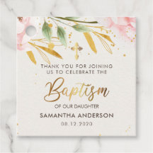 Dourada E Rosa Watercolor Girl Baptisse Obrigado